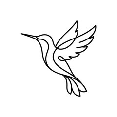 Fototapeta premium Continuous line art drawing of a flying hummingbird.