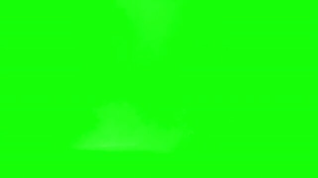 Ground smoke explosion with flying debris on green screen. Black smoke burst detonation. Fast ground blast smoke isolated