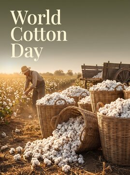 Sustainable Organic Cotton Harvest in Rural Field Celebrating World Cotton Day Textile Concept