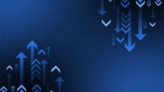 Abstract background with rising and falling arrows showing growth decline data flow and business trend concepts animation