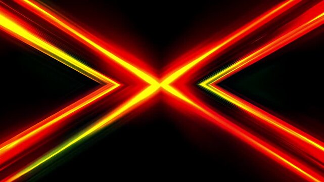 Abstract background with bright glowing red and yellow light rays crossing.