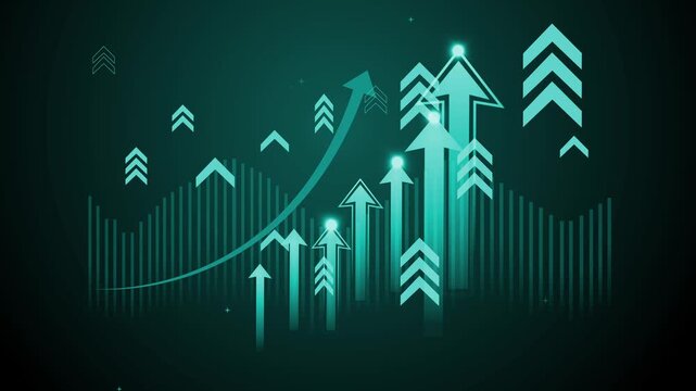 Abstract business growth chart with glowing upward arrows and rising graph background animation