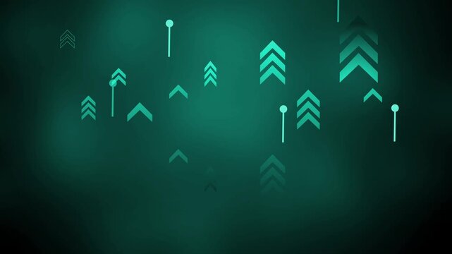 Abstract background with glowing upward arrows and dots showing growth progress and digital movement animation