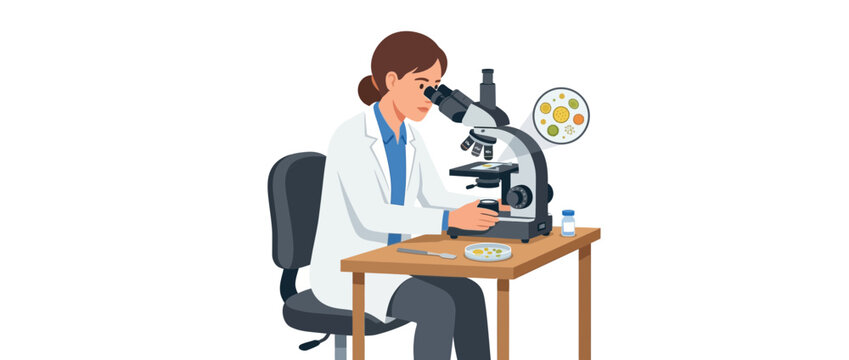 Scientist examining microorganisms under a microscope in a lab