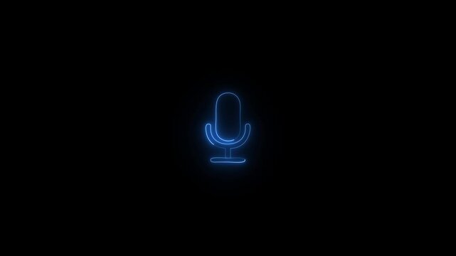 Voice recording podcast mic microphone button icon animation. neon line microphone icon . Voice record icon. animation. 4k video