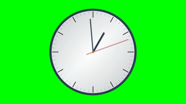 Classic analog clock face with moving hands on a green screen background.