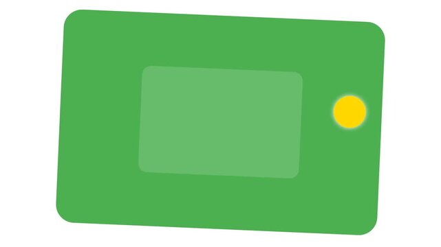 Green rectangular object with a lighter green rectangle and yellow circle.