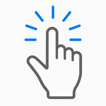 Pointing hand icon with radial lines flat vector graphic on white background finger gesture line symbol sign touch tap click interface digital control interaction burst