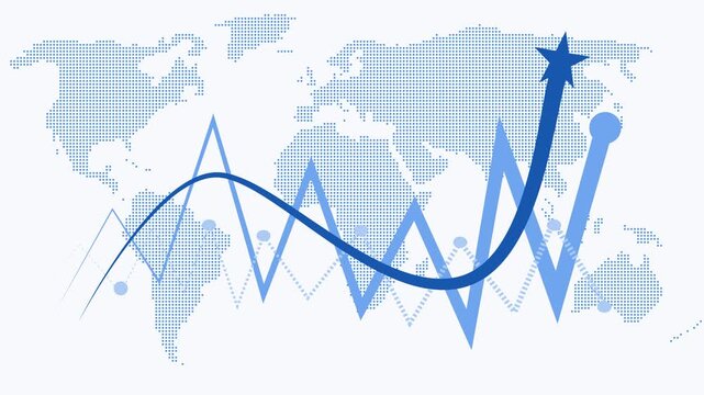 Abstract financial graph with rising line chart world map growth market trend and business data animation