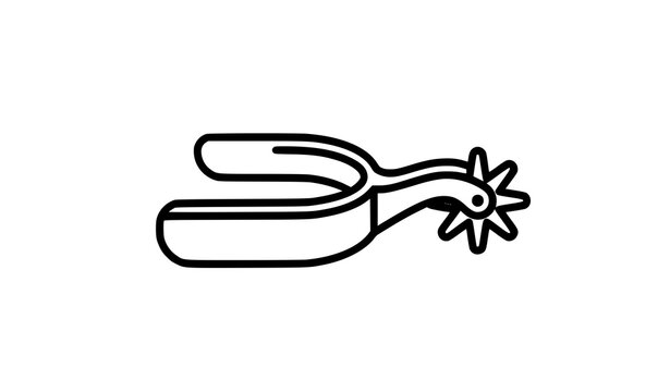 Simple black line art icon of a western cowboy spur isolated on a white background