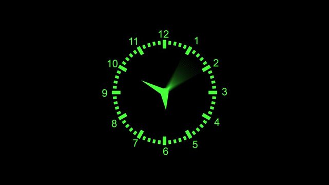 Minimal analog clock face numbers and hands showing time animation