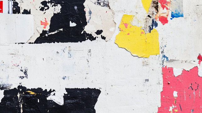 Colorful Urban Grunge Wall Texture with Torn Wheatpaste Posters
