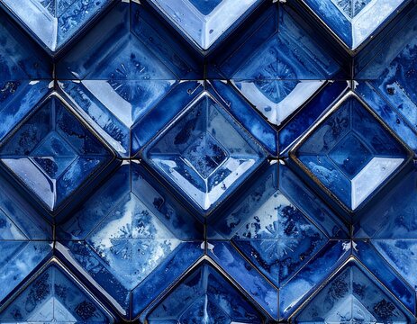 Irekomasu nested squares seamless pattern with porcelain glaze texture in deep indigo