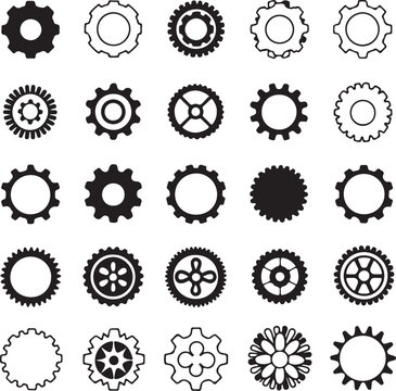 Set of Gear Wheels and Mechanical Cog Vector Illustration Collection for Industrial Engineering Technology Machine Design Business Equipment and Machinery Icons