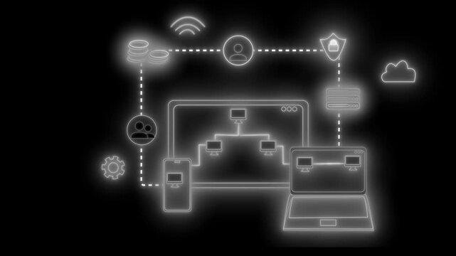 Glowing digital network with cloud security animation
