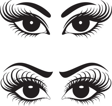 Elegant Woman Eyes Vector Illustration Set with Beautiful Eyebrows Eyelashes and Makeup Design for Fashion Beauty Icon and Cosmetic Art Collection