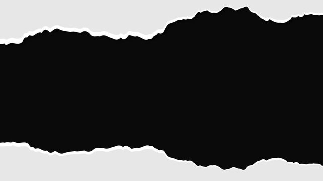 Horizontal Torn Paper Transition on Black Background, Center Rip Reveal Wipe, Organic Scene Change for Video Editing and Motion Graphics