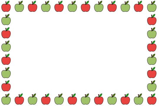 Red and Green Apple Border Frame. Alternating Apple Fruit Decorative Border. Red Green Apple Pattern Frame