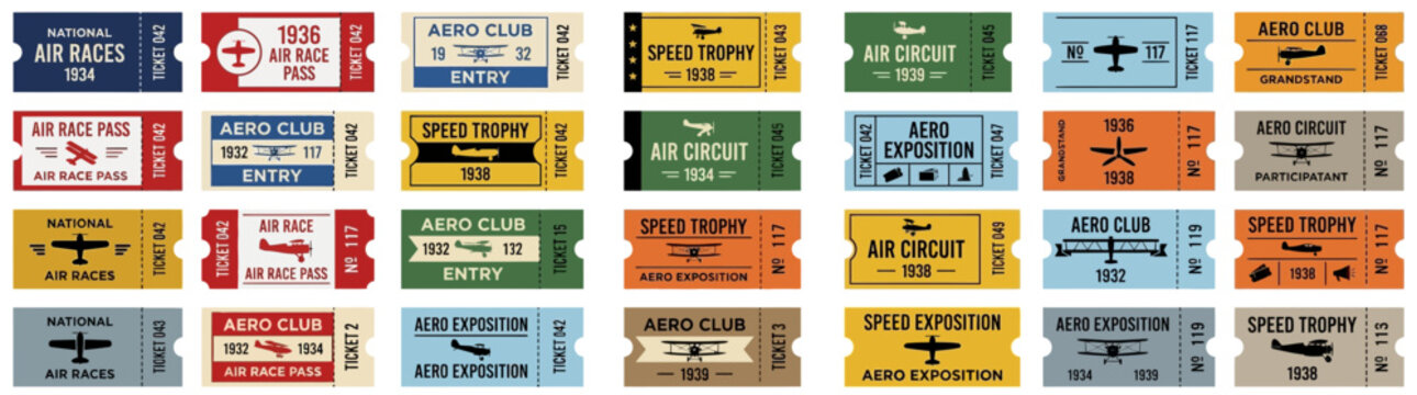 Vintage Airplane Tickets Collection - Air Race, Aero Club, Speed Trophy
