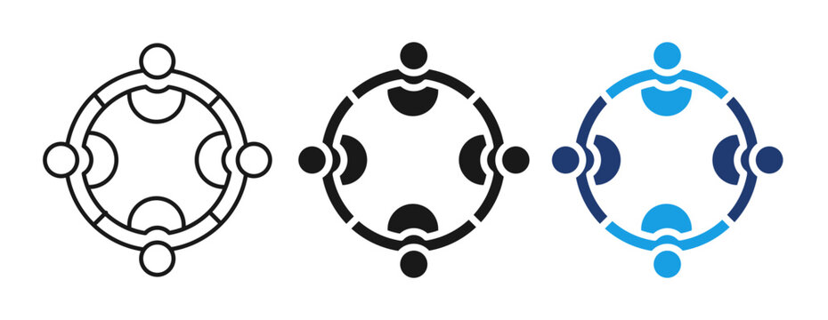 Teamwork Community Collaboration Icon Set, People Network, Group Connection, Team Support, Partnership, Human Circle, Social Unity, Flat Vector Pictogram Collection
