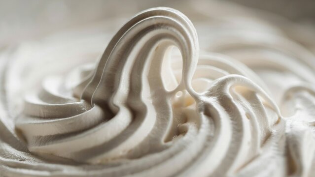 Closeup of swirls of fresh white whipped cream or frosting