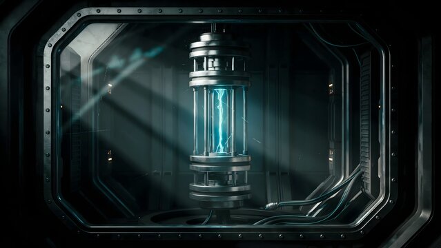 Futuristic science fiction laboratory with energy core and advanced technology