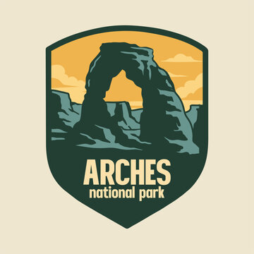 Arches National Park Vintage Landscape Badge Vector