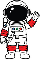 Obraz premium Cartoon astronaut waving, cute space explorer vector, friendly cosmonaut icon