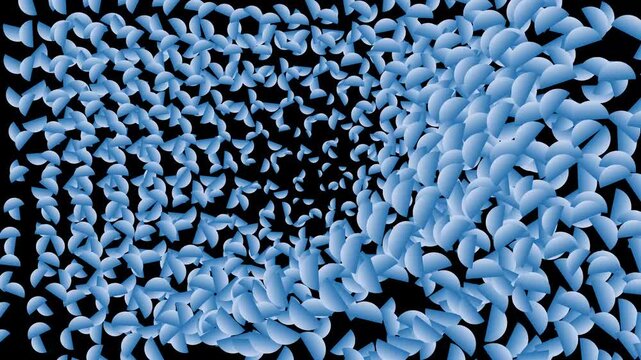 Blue gradient semicircles forming a swirling vortex pattern on a black background motion graphic design