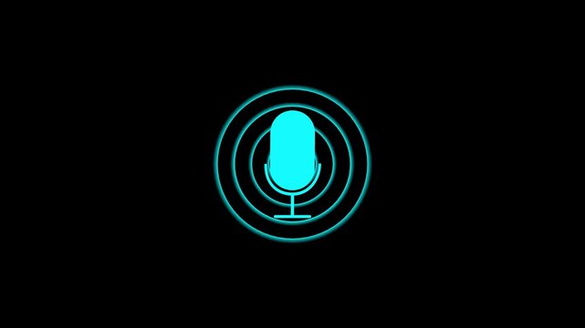 Animation of audio microphone icon. Audio wave with cyan color microphone icon animation