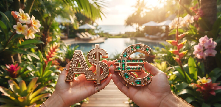 hand holding a Canda Dollar currency Symbol and Australia Dollar Currency Symbol.