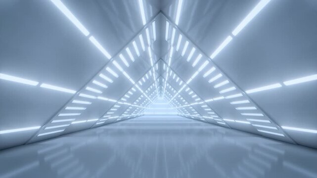Futuristic Glowing Triangle Tunnel Loop Background with White Neon Lights, Seamless Sci-Fi Corridor 4K