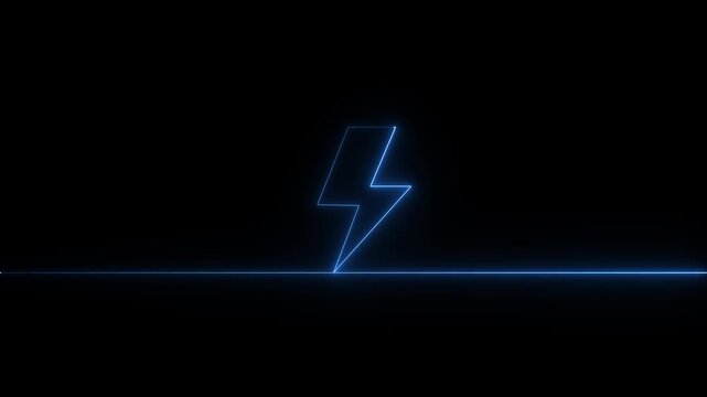 Battery charging power icon animation on neon on black background.Battery volt icon