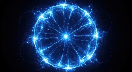 Fototapeta premium Abstract Blue Energy Sphere with Electrical Sparks and Plasma Rays