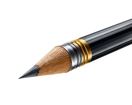 Closeup of a professional artist brush with a graphite pencil tip isolated on transparent background