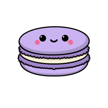 Cute Kawaii Purple Macaron Vector Illustration