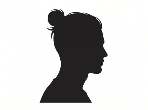 A black silhouette profile of a young man with a trendy top knot hairstyle on a white background