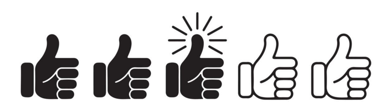 Set of thumbs up icons with different stroke weights and styles for feedback button on website.