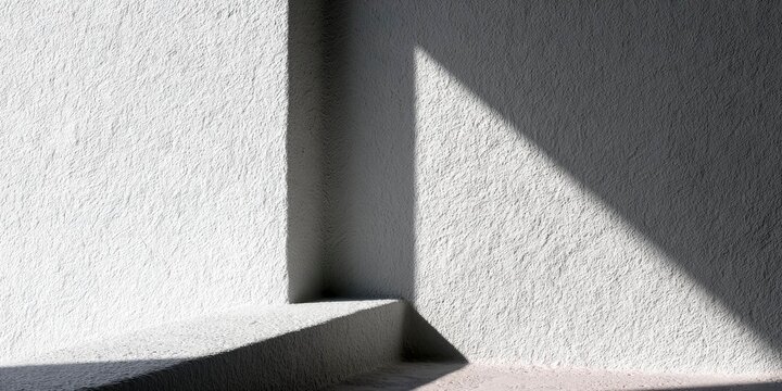 Modern minimalistic white wall corner with shadows and textured surface