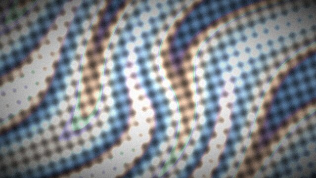 Dotted halftone wave background with blue purple and beige color shifts.