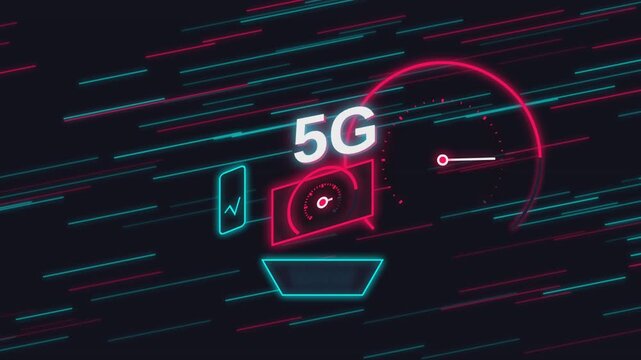 Fast 5g network technology data connection speed speedometer motion graphic animation for high speed internet video