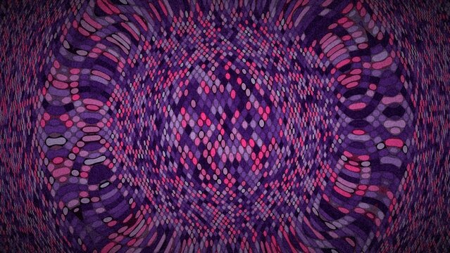 Abstract purple wave pattern with colorful circular texture elements.