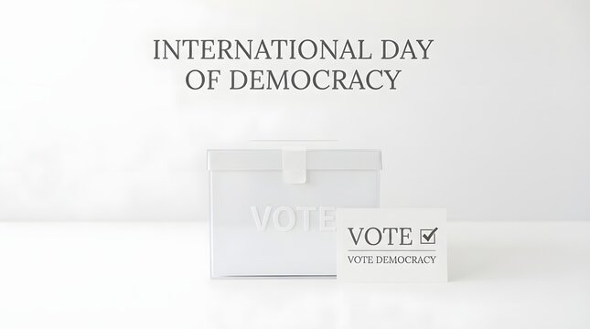 International day of democracy concept with ballot box and vote card isolated on white background