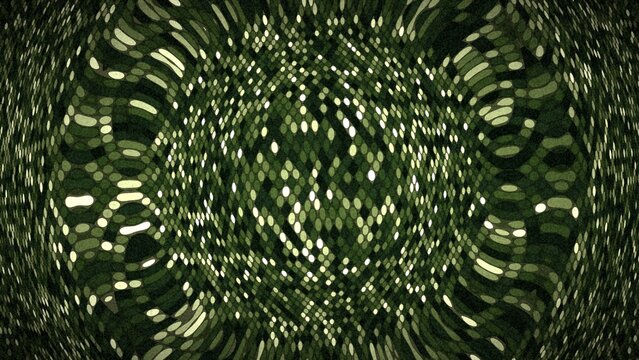 Dark emerald digital wave pattern with circular pixels and flowing motion art.