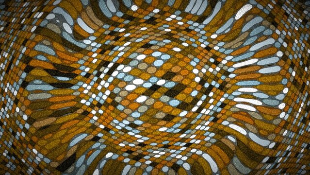 Abstract digital pattern with gold grid and flowing wavy lines movement.