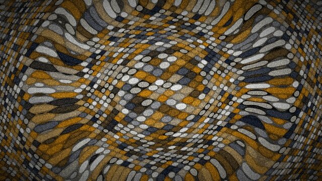 Abstract digital pattern with geometric grid and wavy flowing lines effect.