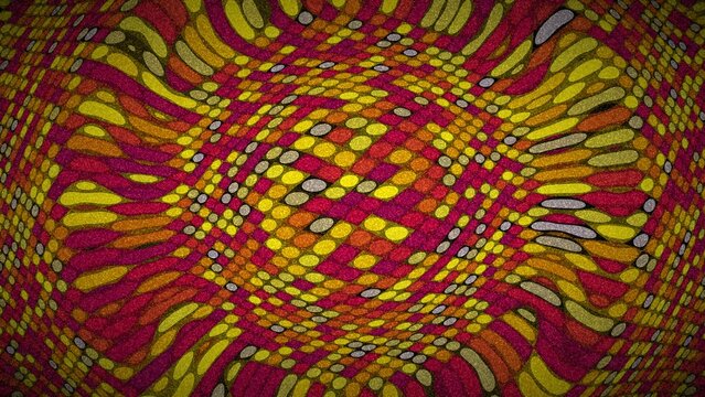 Colorful mosaic tile pattern with warm yellow red and orange tones.