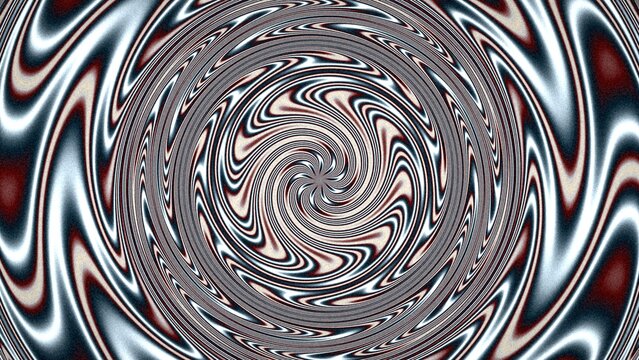 Hypnotic swirl pattern with dark red and blue metallic wave structures.