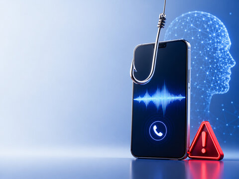 AI Voice Phishing Scam on Smartphone with Cybersecurity Warning