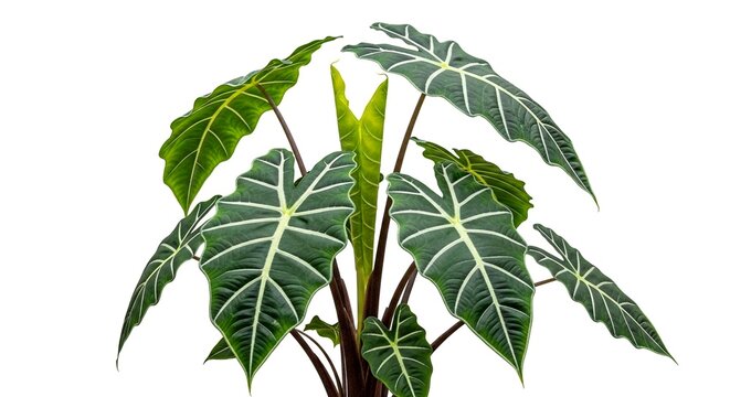 Large green plant with broad leaves on white background